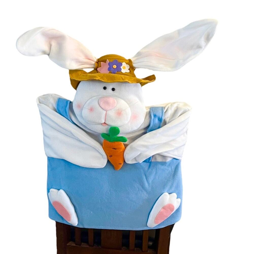 Easter Bunny Rabbit Chair Cover Decor 20x20” Farm Plush Head Adjustable Ears New